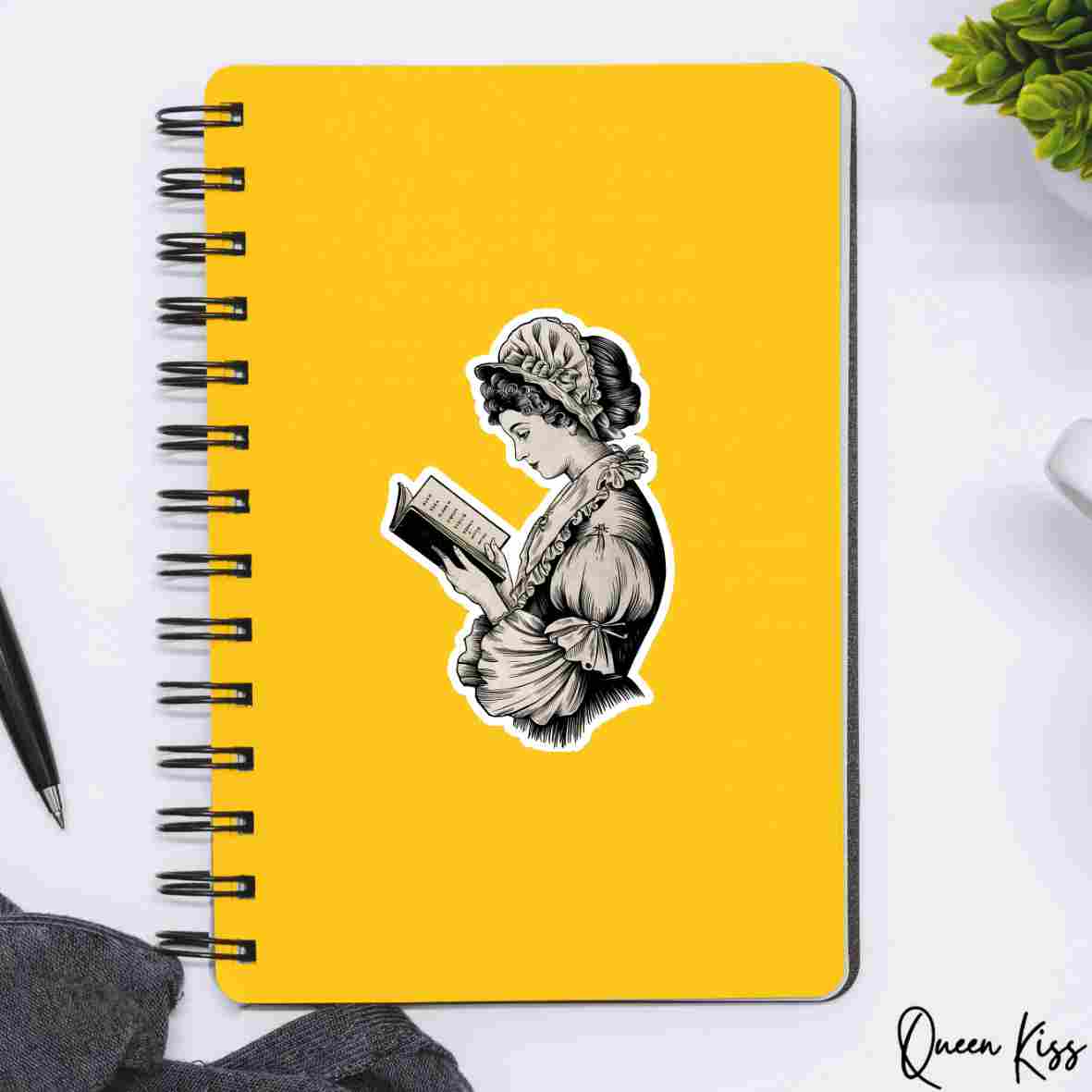 Cute Reader Sticker, Waterproof Glossy Sticker, Vinyl Sticker, Laptop Phone Notebook Mug Sticker -- Book Lover