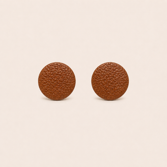 Minimal Leather Stud Earrings • Genuine Leather Circle Studs • Lightweight Everyday Wearable Art Jewellery.