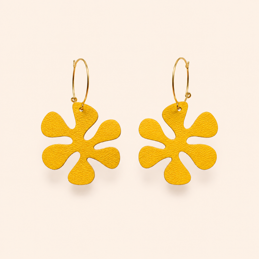 Organic Flower Leather Earrings • Abstract Matisse Inspired Statement Studs • Artistic Wearable Art Jewellery